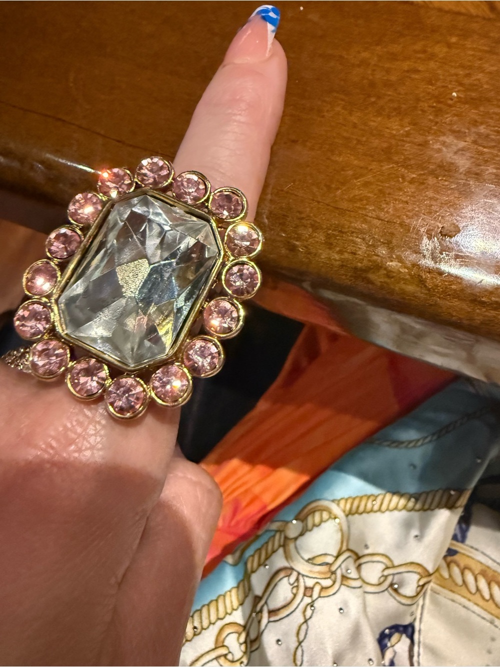 Betsy Johnson  Pink Crystal vintage  Cocktail Ring -